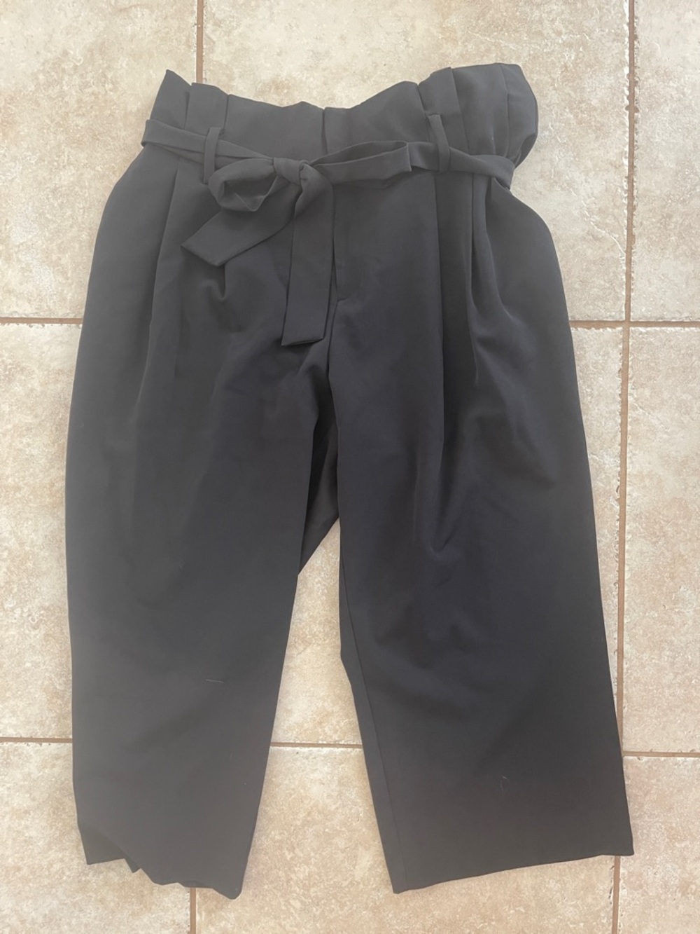 a new day Black Paperbag Waist Wide Leg Pants with Tie